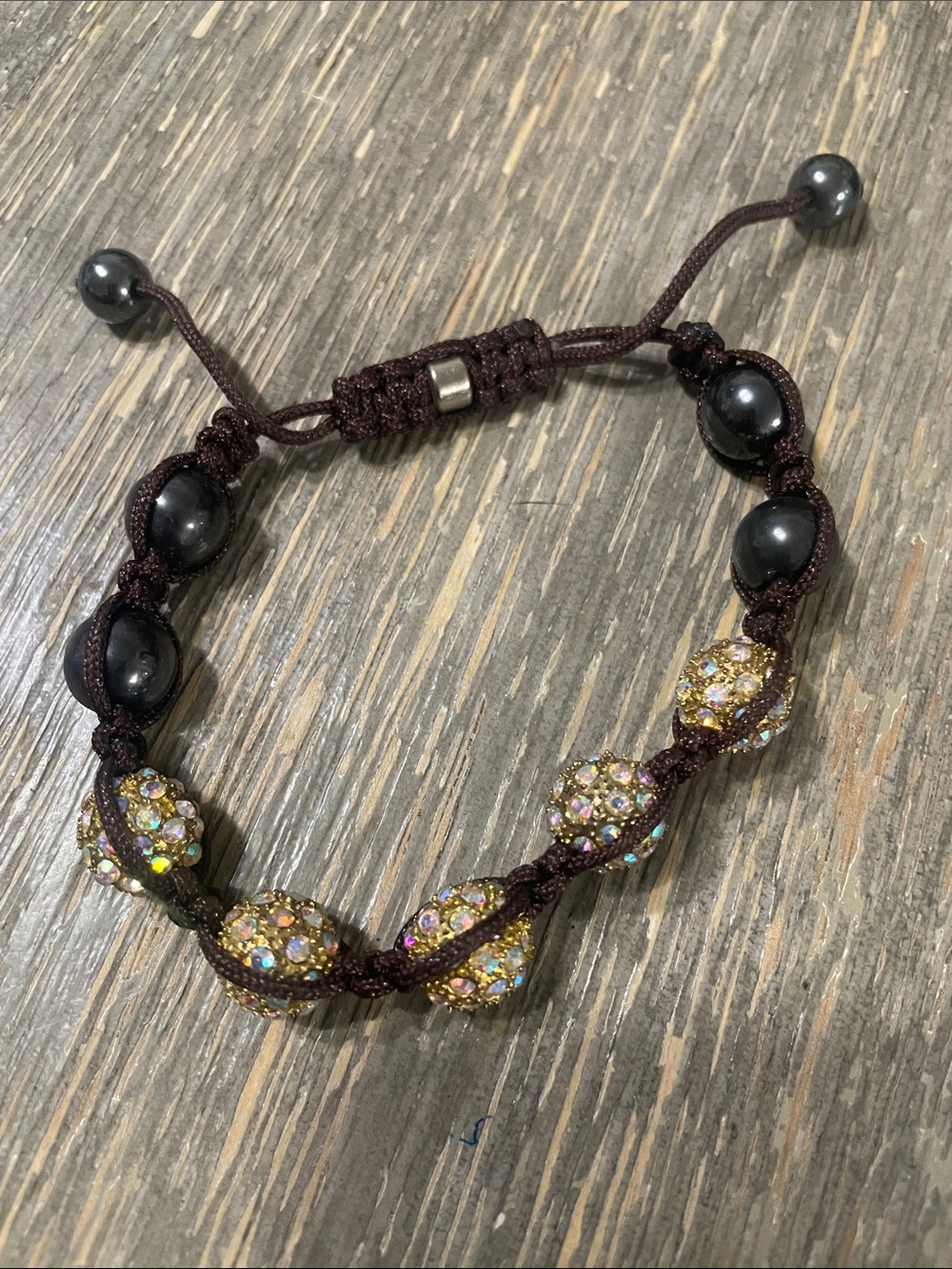 Crystal Pave Bead Macramé Bracelet - Brown